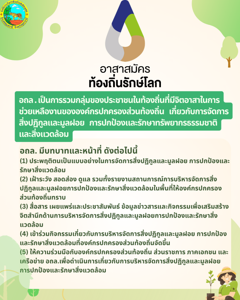 บทบาทหน้าที่ ของอาสาสมัครท้องถิ่นรักโลกตามระเบียบ